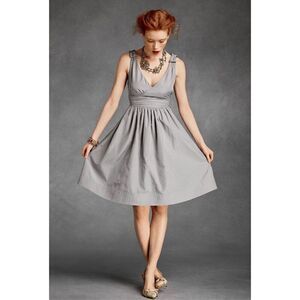 Anthropologie Hitherto Gray Silk Blend Fit & Flare Sleeveless Party Dress w/3 Pe